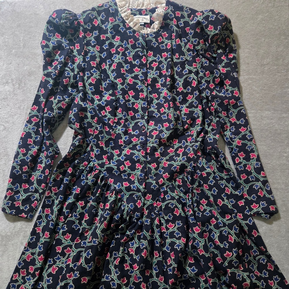 Vtg Recollections Dress Large Floral Victorian Coquette Prairie Costume Country
